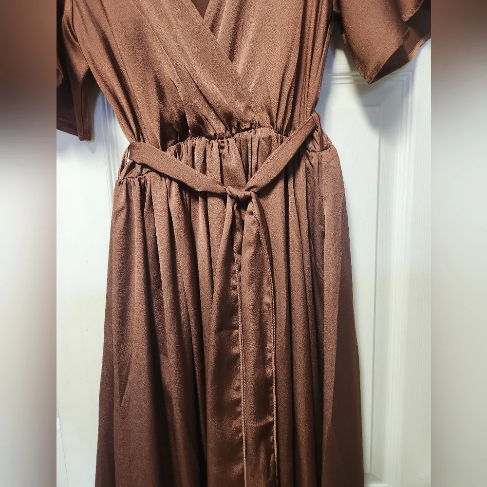 Baltic Born Sicily Satin Double Slit Maxi Dress in Rosy Brown NWOT - Picture 10 of 13